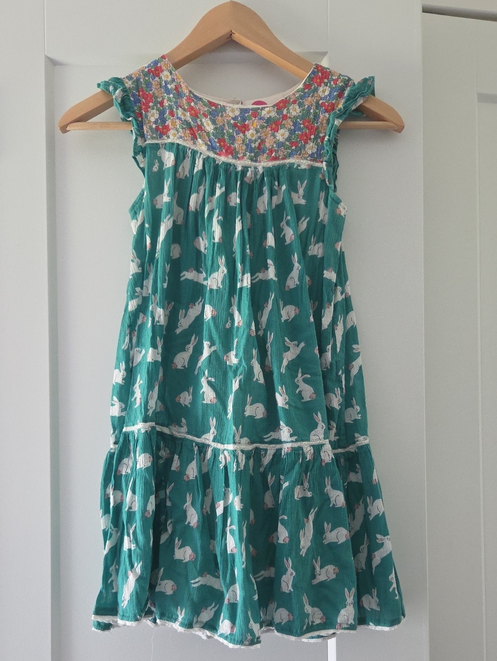Mini BODEN Girls' Teal Bunny Print Ruffle Dress